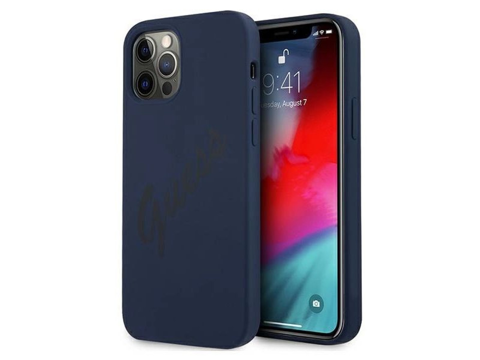 Capa rígida azul/azul com script vintage Guess GUHCP12MLSVSBL para iPhone 12/12 Pro de 6,1 polegadas