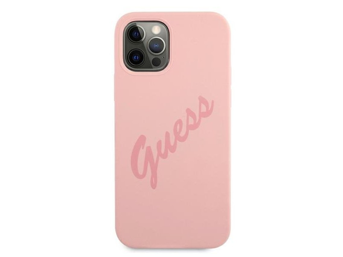 Funda rígida rosa Guess GUHCP12LLSVSPI para iPhone 12 Pro Max de 6,7" con diseño vintage.
