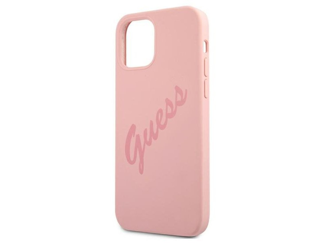 Funda rígida rosa Guess GUHCP12LLSVSPI para iPhone 12 Pro Max de 6,7" con diseño vintage.