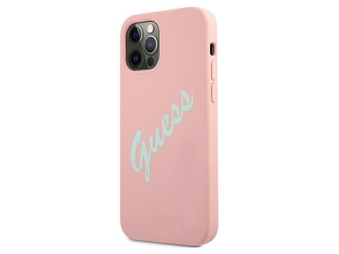 Capa r�gida de silicone vintage Guess GUHCP12MLSVSPG para iPhone 12/12 Pro 6.1" nas cores verde-rosa