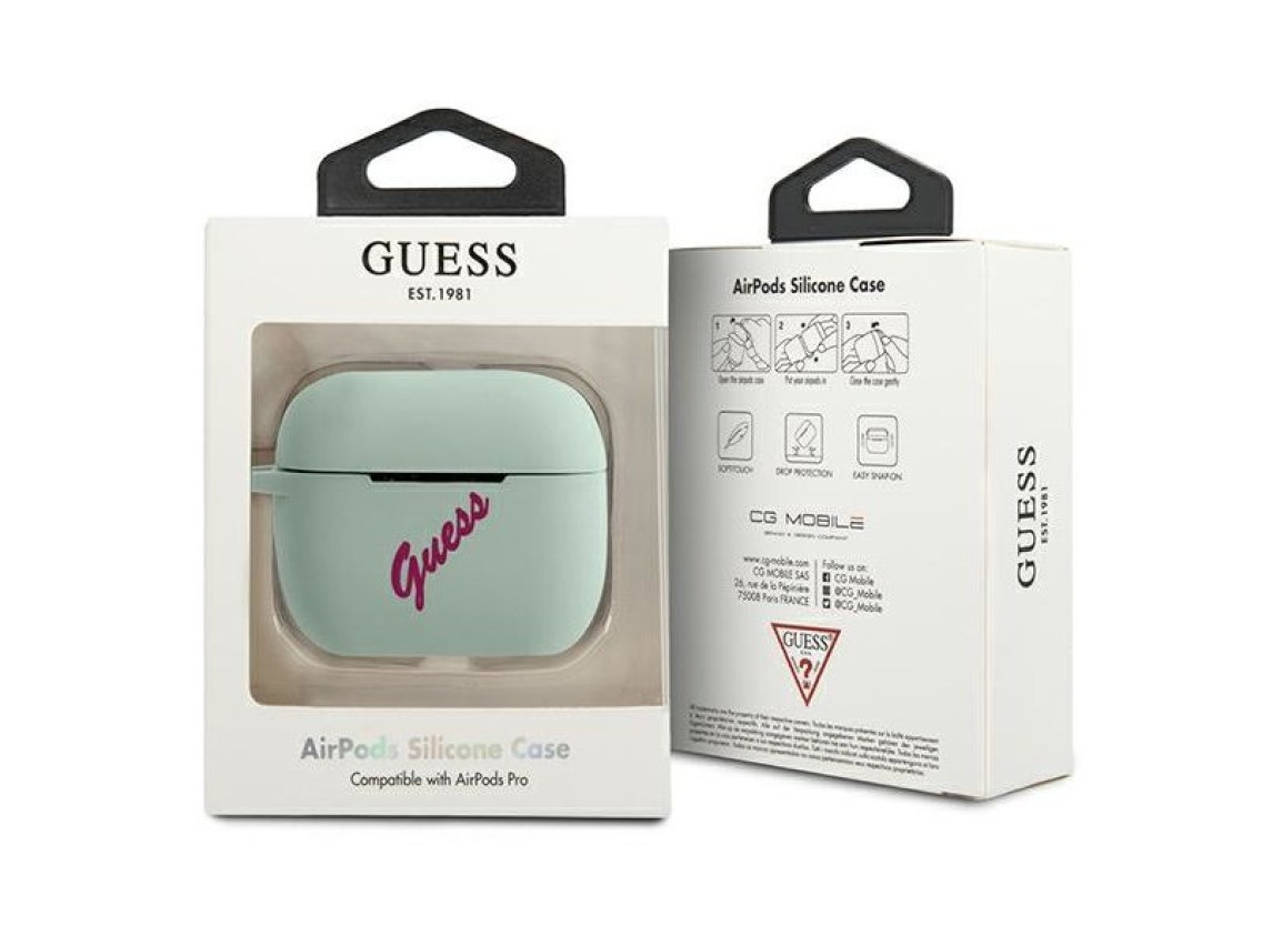 Capa Guess GUACAPLSVSBF para AirPods Pro, azul fúcsia/azul fúcsia, silicone vintage