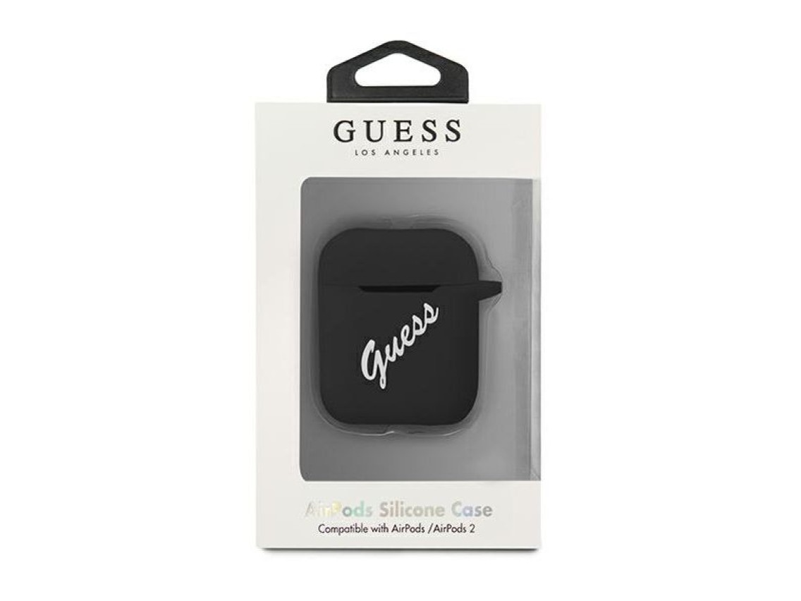 Capa para AirPods Guess GUACA2LSVSBW em silicone preto/branco estilo vintage