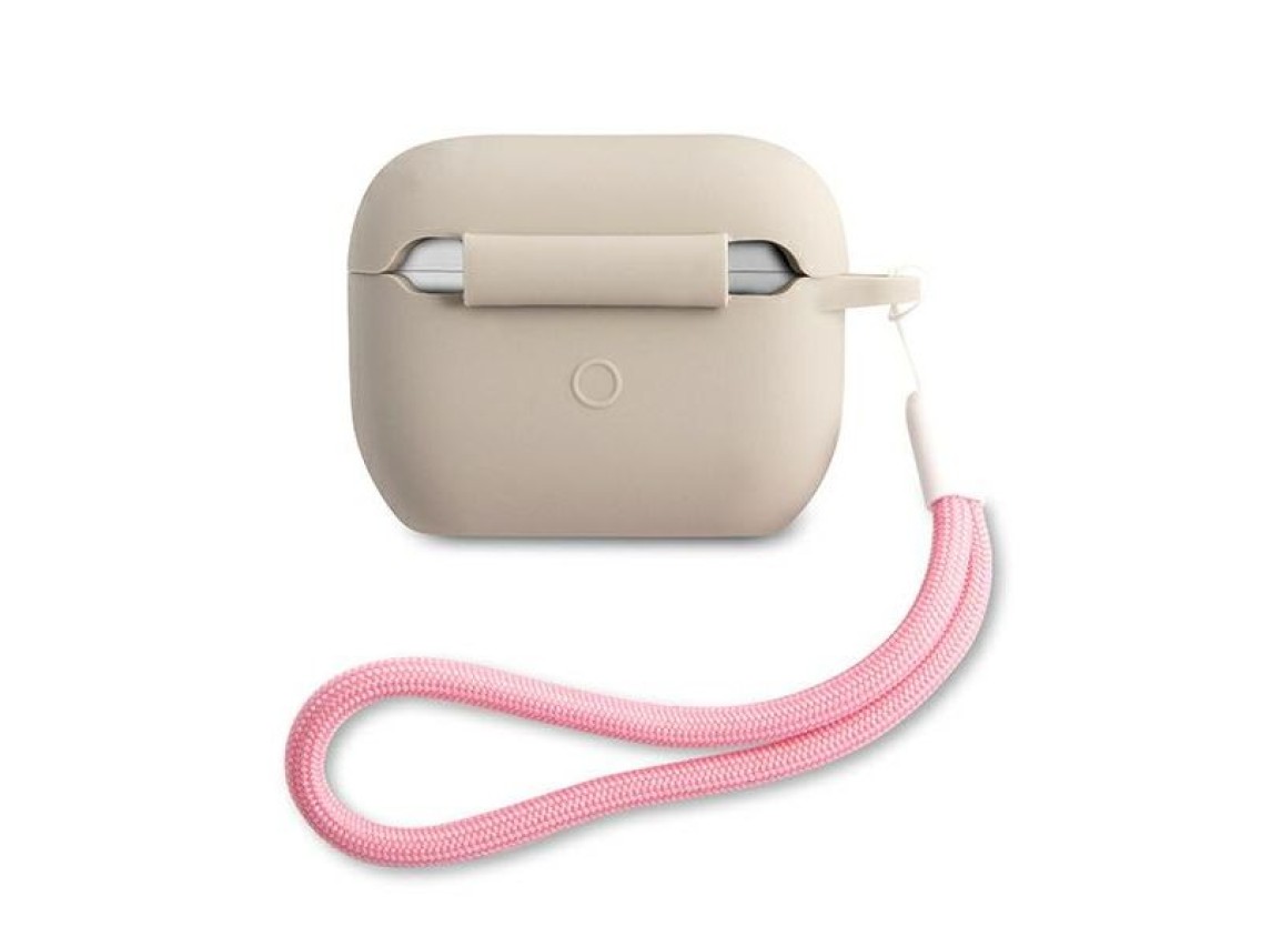 Capa Guess GUACAPLSVSGP para AirPods Pro, em silicone vintage cinza e rosa.