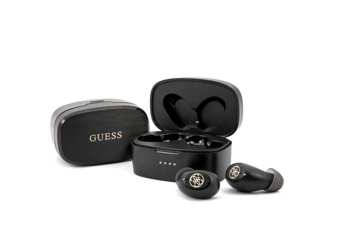 Auriculares Bluetooth TWS Guess GUTWSJL4GBK + base de carga 4G negra/negra