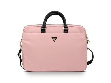 Bolsa Guess de nylon com logo triangular para laptop de 16" - rosa