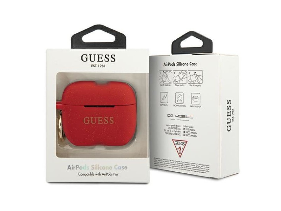 Funda de silicona con purpurina Guess para AirPods Pro - Roja