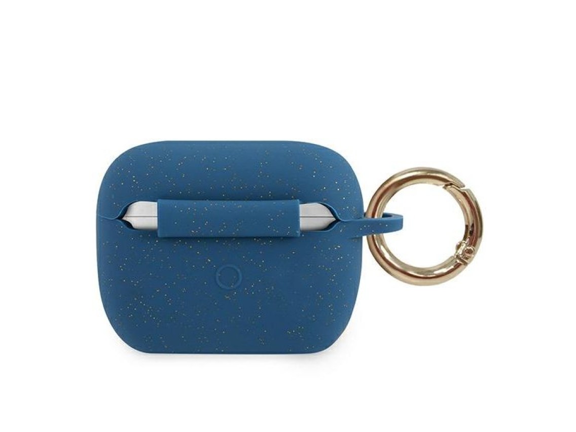 Capa para AirPods Pro Guess GUACAPSILGLBL em silicone com glitter azul.