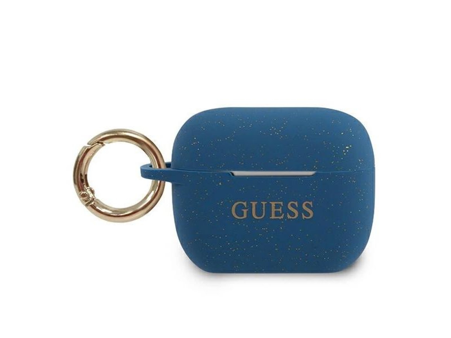 Capa para AirPods Pro Guess GUACAPSILGLBL em silicone com glitter azul.