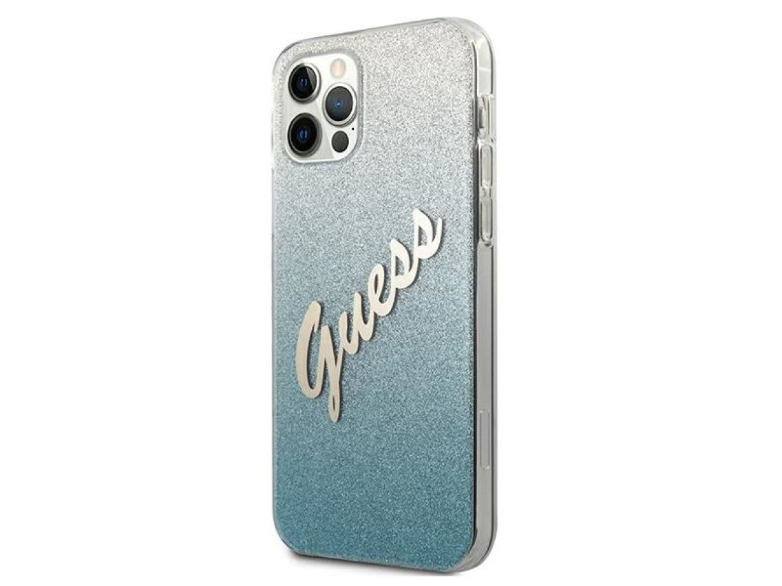 Capa r�gida Guess GUHCP12MPCUGLSBL para iPhone 12/12 Pro de 6,1" azul/azul com glitter e inscri��o e