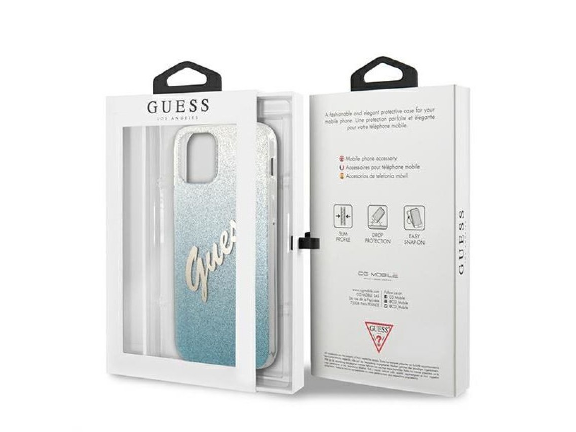 Capa r�gida Guess GUHCP12MPCUGLSBL para iPhone 12/12 Pro de 6,1" azul/azul com glitter e inscri��o e