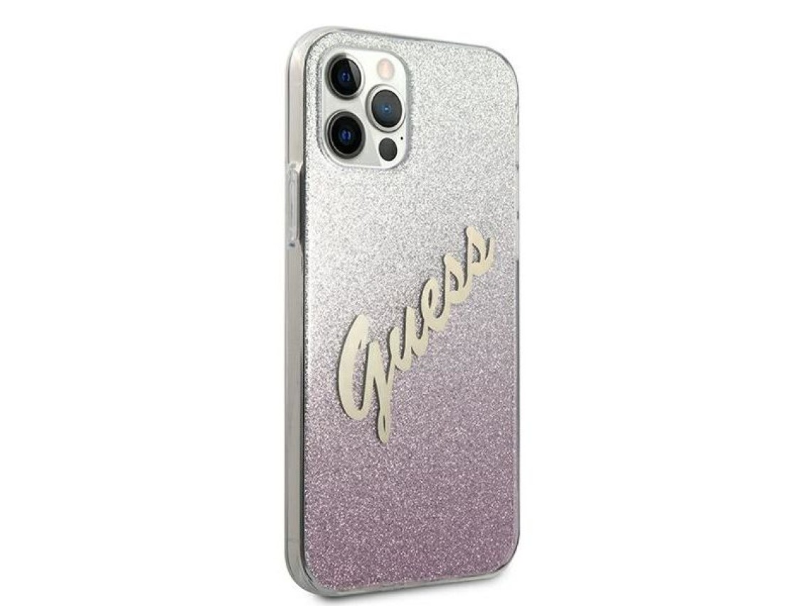 Capa r�gida rosa/rosa com glitter e inscri��o em degrad� da Guess (GUHCP12LPCUGLSPI) para iPhone 12 