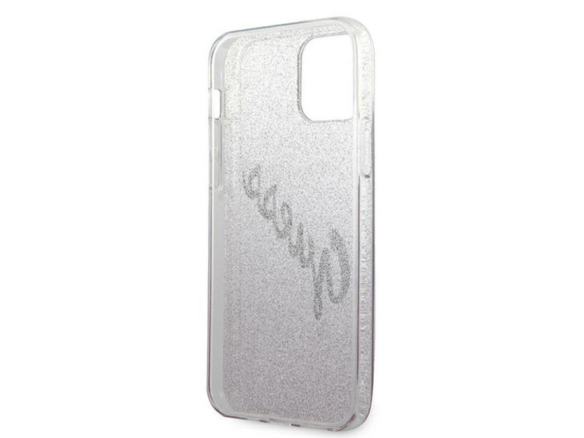 Capa r�gida rosa/rosa com glitter e inscri��o em degrad� da Guess (GUHCP12LPCUGLSPI) para iPhone 12 