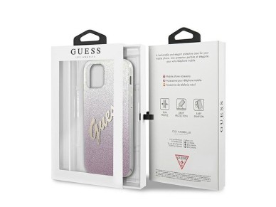 Capa rígida rosa/rosa com glitter e inscrição em degradê da Guess (GUHCP12SPCUGLSPI) para iPhone 12 Capa rígida rosa/rosa com glitter e inscrição em degradê da Guess (GUHCP12SPCUGLSPI) para iPhone 12