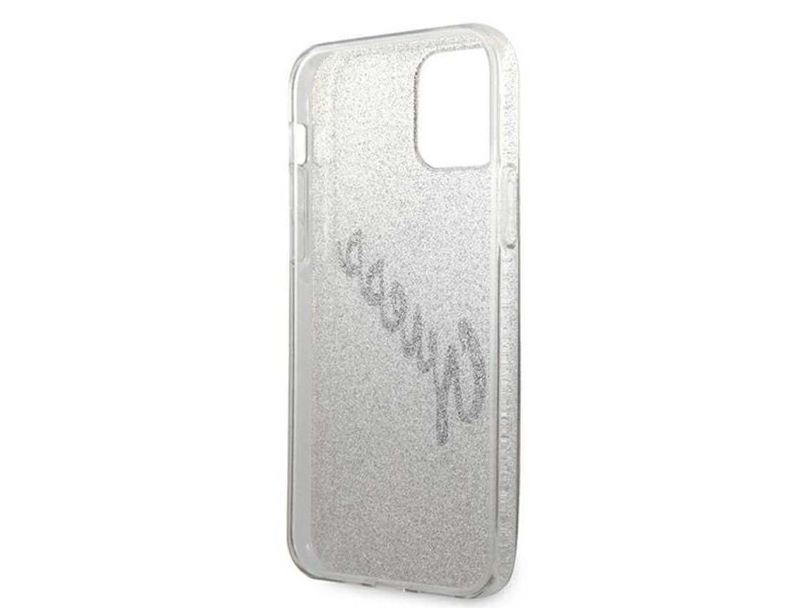 Capa rígida dourada/dourada Guess GUHCP12LPCUGLSGO para iPhone 12 Pro Max 6.7" com glitter e inscriç