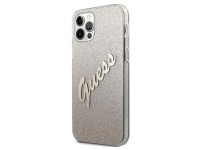 Capa rígida dourada/dourada Guess GUHCP12LPCUGLSGO para iPhone 12 Pro Max 6.7" com glitter e inscriç Capa rígida dourada/dourada Guess GUHCP12LPCUGLSGO para iPhone 12 Pro Max 6.7" com glitter e inscriç