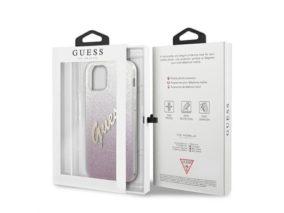 Guess GUHCP12MPCUGLSPI iPhone 12/12 Pro 6.1" pink/pink hardcase Glitter Gradient Script