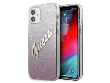 Capa rígida rosa/rosa com glitter e inscrição em degradê da Guess (GUHCP12SPCUGLSPI) para iPhone 12 Capa rígida rosa/rosa com glitter e inscrição em degradê da Guess (GUHCP12SPCUGLSPI) para iPhone 12