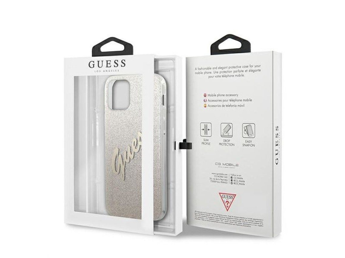 Capa rígida dourada/dourada com glitter e efeito degradê. Guess GUHCP12SPCUGLSGO para iPhone 12 mini