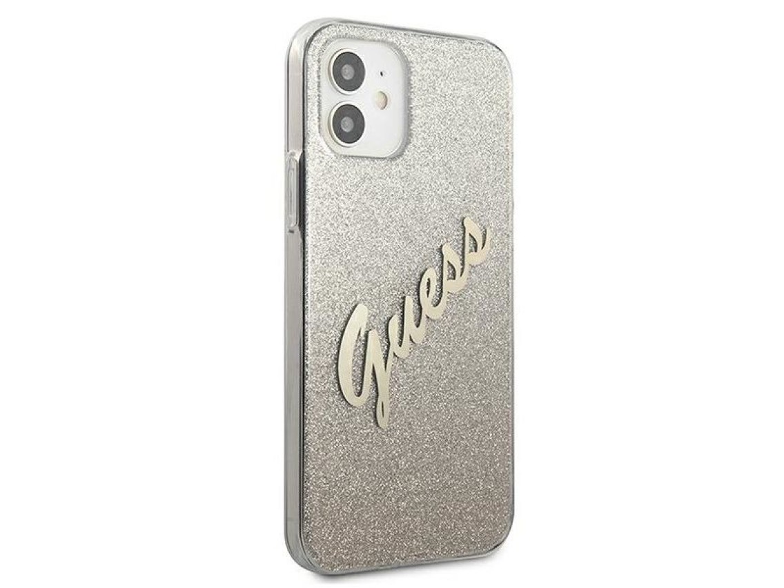 Capa rígida dourada/dourada com glitter e efeito degradê. Guess GUHCP12SPCUGLSGO para iPhone 12 mini