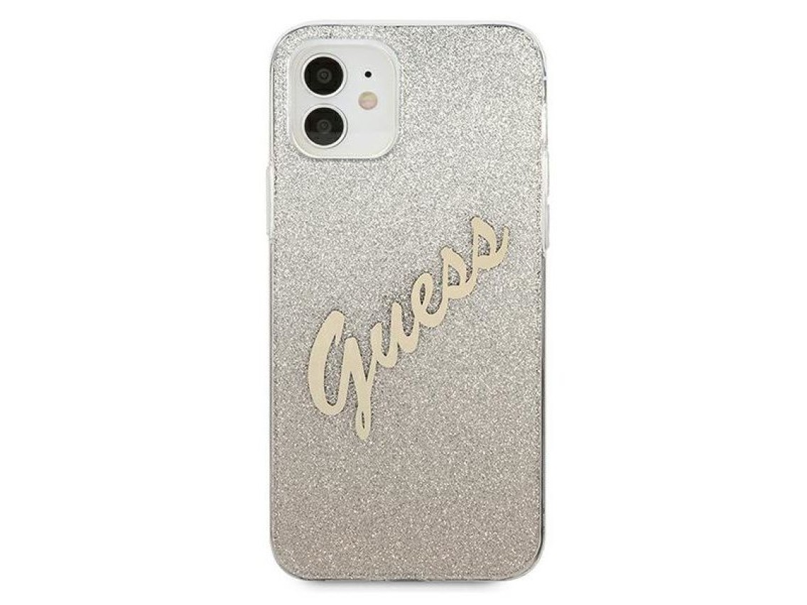 Capa rígida dourada/dourada com glitter e efeito degradê. Guess GUHCP12SPCUGLSGO para iPhone 12 mini