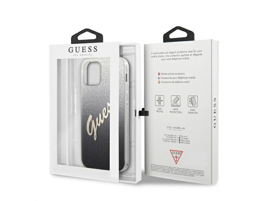 Funda rígida Guess GUHCP12LPCUGLSBK para iPhone 12 Pro Max de 6,7" en negro/negro con diseño de letr