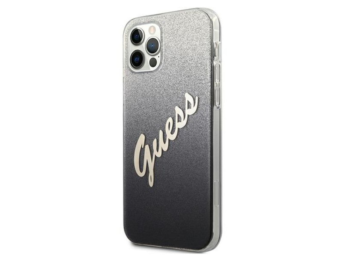 Funda rígida Guess GUHCP12LPCUGLSBK para iPhone 12 Pro Max de 6,7" en negro/negro con diseño de letr