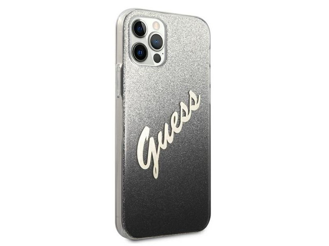 Funda rígida Guess GUHCP12LPCUGLSBK para iPhone 12 Pro Max de 6,7" en negro/negro con diseño de letr