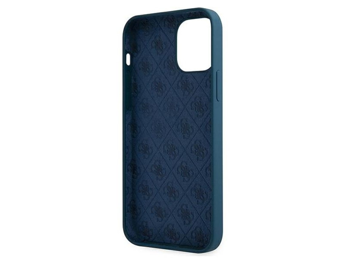 Capa rígida Guess GUHCP12SLSLMGBL para iPhone 12 mini 5.4" azul/azul com logo em estilo manuscrito.