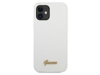 Funda rígida Guess GUHCP12SLSLMGWH para iPhone 12 mini de 5,4" blanca/blanca con logotipo metálico y Funda rígida Guess GUHCP12SLSLMGWH para iPhone 12 mini de 5,4" blanca/blanca con logotipo metálico y