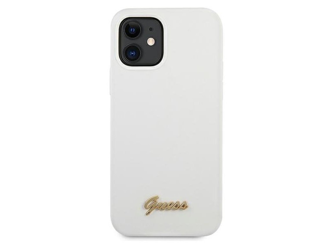 Funda rígida Guess GUHCP12SLSLMGWH para iPhone 12 mini de 5,4" blanca/blanca con logotipo metálico y