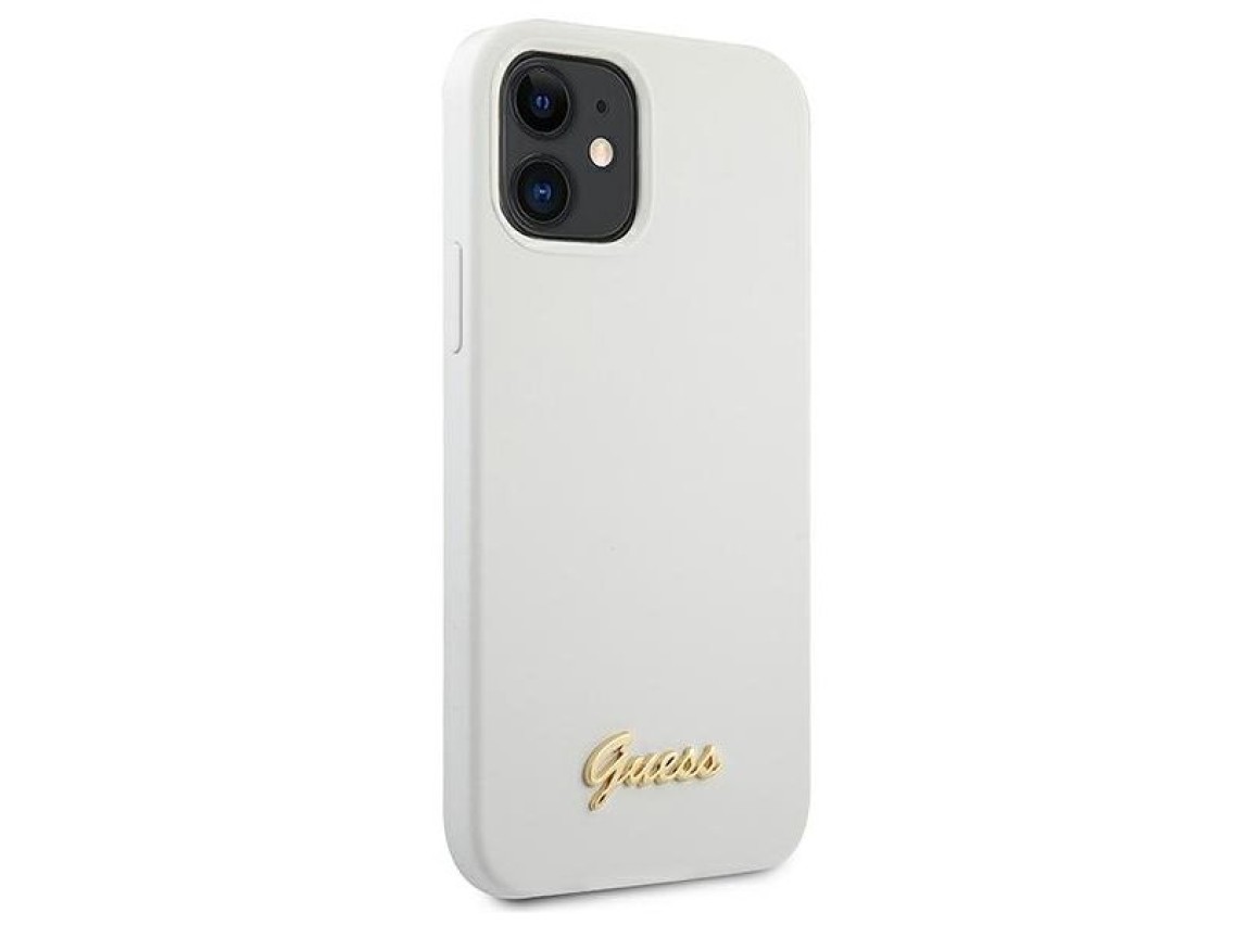 Funda rígida Guess GUHCP12SLSLMGWH para iPhone 12 mini de 5,4" blanca/blanca con logotipo metálico y