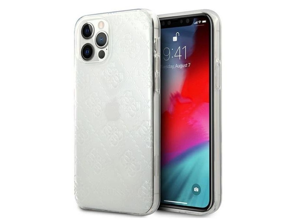 Capa rígida transparente Guess GUHCP12L3D4GTR para iPhone 12 Pro Max 6.7" com padrão 3D e tecnologia