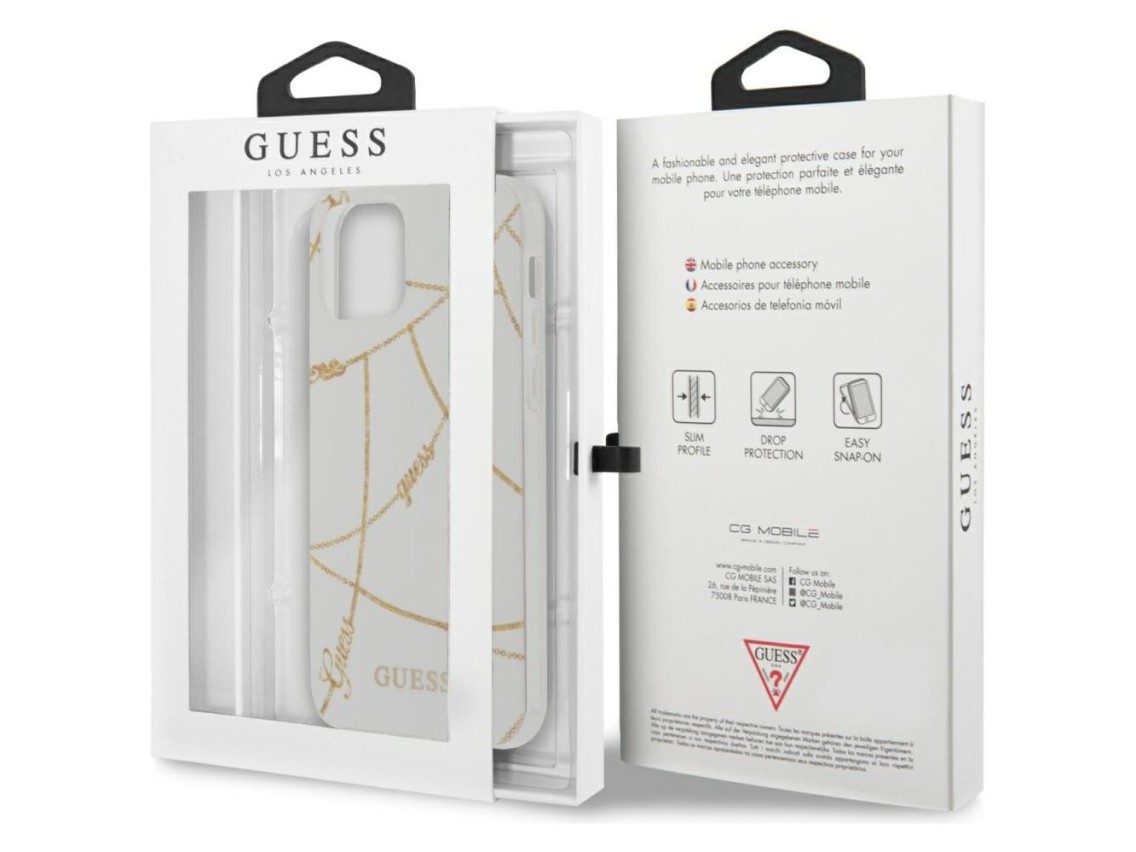 Capa rígida branca/branca Guess GUHCP12SPCUCHWH para iPhone 12 mini 5.4" - Coleção Corrente Dourada