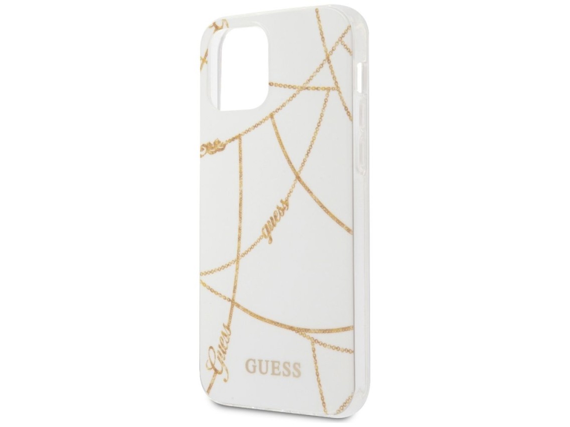 Capa rígida branca/branca Guess GUHCP12SPCUCHWH para iPhone 12 mini 5.4" - Coleção Corrente Dourada