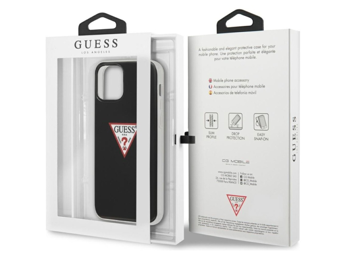Capa rígida preta/preta Guess GUHCP12LPCUCTLBK para iPhone 12 Pro Max 6.7" - Coleção Triangle