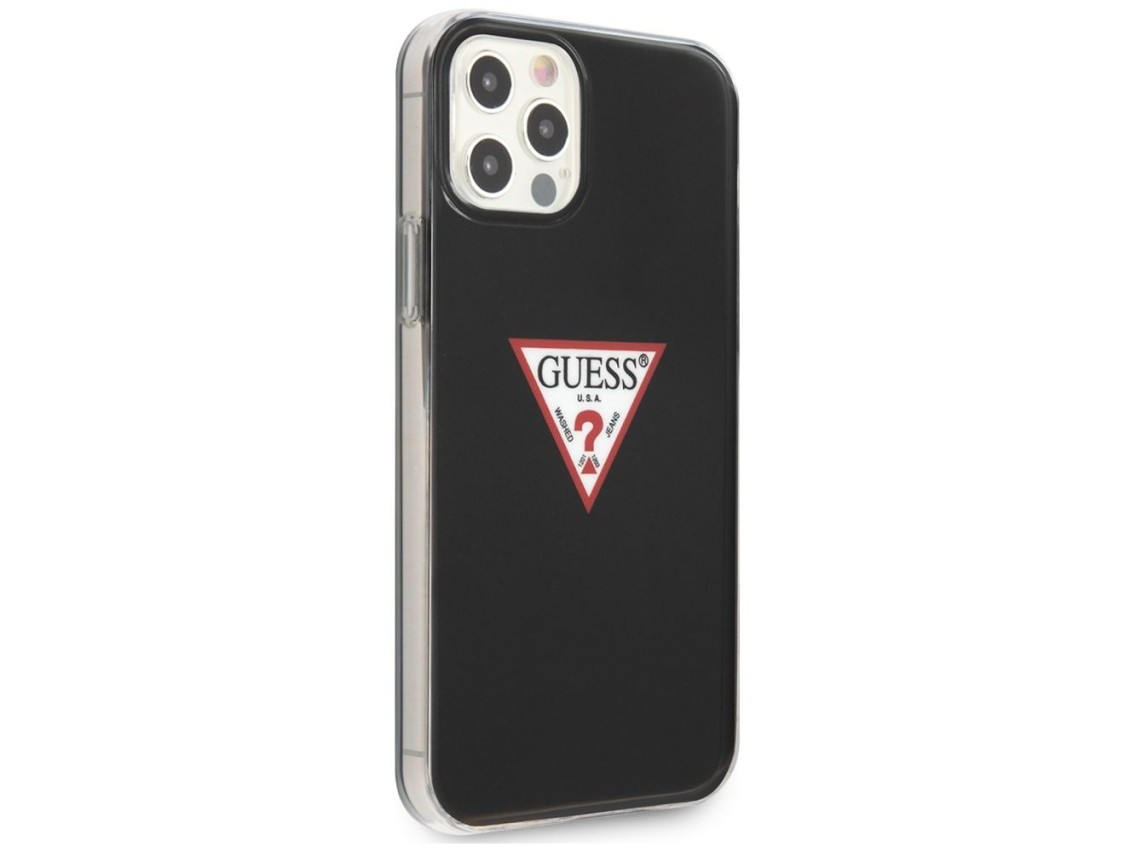 Capa rígida preta/preta Guess GUHCP12LPCUCTLBK para iPhone 12 Pro Max 6.7" - Coleção Triangle