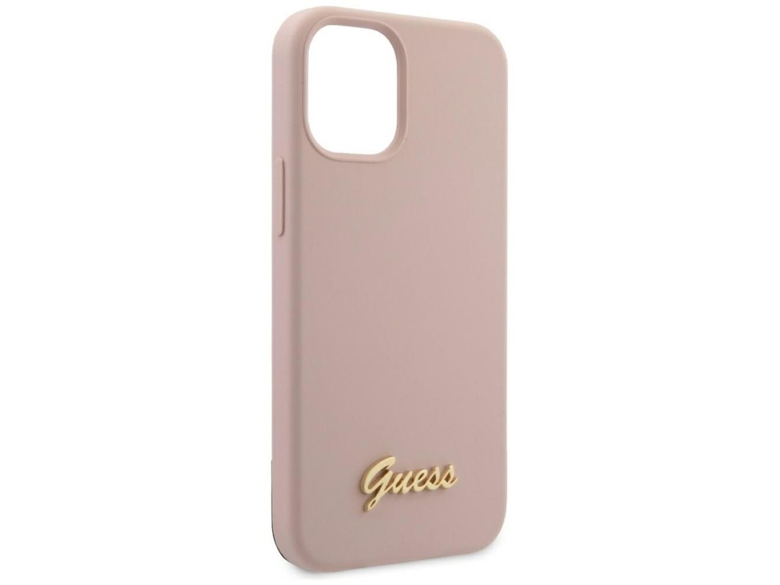 Capa rígida de silicone com logotipo dourado Guess GUHCP12SLSLMGLP para iPhone 12 mini 5.4" rosa cla