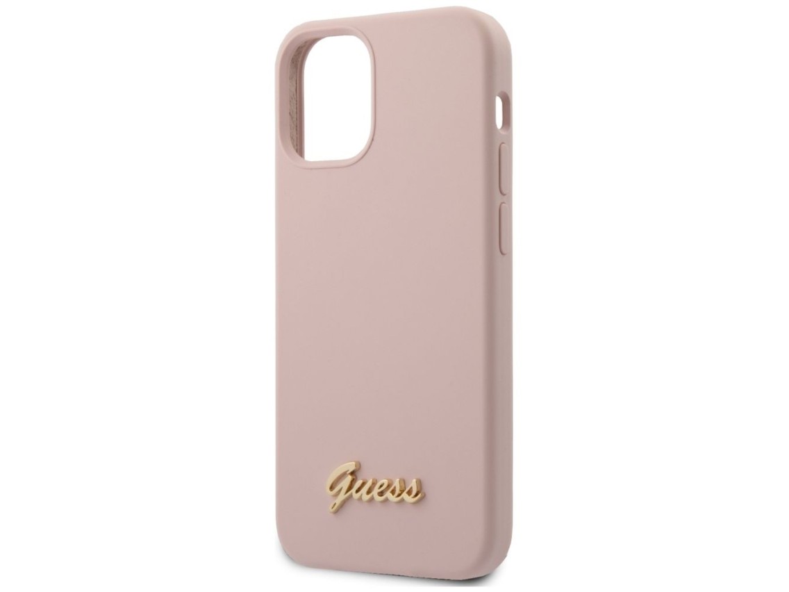 Capa rígida de silicone com logotipo dourado Guess GUHCP12SLSLMGLP para iPhone 12 mini 5.4" rosa cla