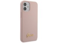 Capa rígida de silicone com logotipo dourado Guess GUHCP12SLSLMGLP para iPhone 12 mini 5.4" rosa cla Capa rígida de silicone com logotipo dourado Guess GUHCP12SLSLMGLP para iPhone 12 mini 5.4" rosa cla