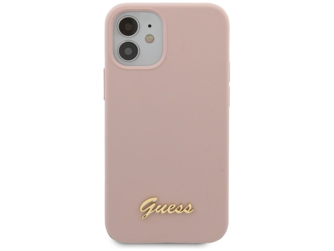 Capa rígida de silicone com logotipo dourado Guess GUHCP12SLSLMGLP para iPhone 12 mini 5.4" rosa cla