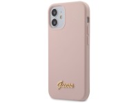 Capa rígida de silicone com logotipo dourado Guess GUHCP12SLSLMGLP para iPhone 12 mini 5.4" rosa cla Capa rígida de silicone com logotipo dourado Guess GUHCP12SLSLMGLP para iPhone 12 mini 5.4" rosa cla