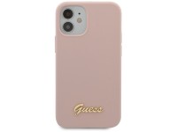 Capa rígida de silicone com logotipo dourado Guess GUHCP12SLSLMGLP para iPhone 12 mini 5.4" rosa cla Capa rígida de silicone com logotipo dourado Guess GUHCP12SLSLMGLP para iPhone 12 mini 5.4" rosa cla