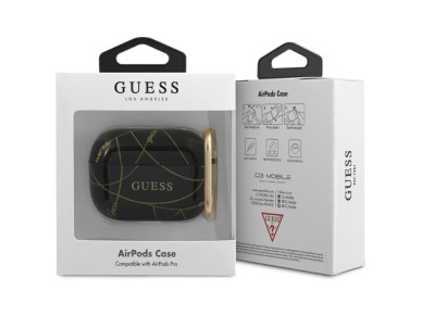 Capa para AirPods Pro Guess GUACAPTPUCHBK preta/preta com corrente dourada