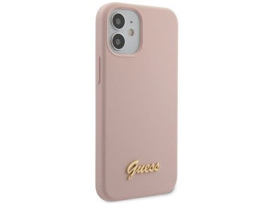 Guess GUHCP12SLSLMGLP iPhone 12 mini 5.4" light pink/light pink hardcase Silicone Script Gold Logo Guess GUHCP12SLSLMGLP iPhone 12 mini 5.4" light pink/light pink hardcase Silicone Script Gold Logo