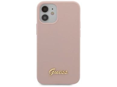 Guess GUHCP12SLSLMGLP iPhone 12 mini 5.4" light pink/light pink hardcase Silicone Script Gold Logo Guess GUHCP12SLSLMGLP iPhone 12 mini 5.4" light pink/light pink hardcase Silicone Script Gold Logo
