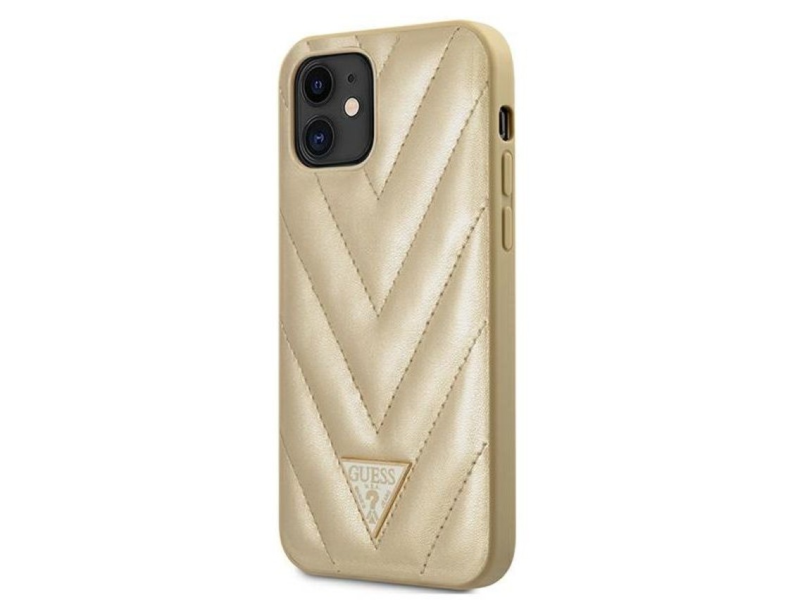 Capa rígida dourada/dourada Guess GUHCP12SPUVQTMLBE para iPhone 12 mini 5.4" - Coleção V-Quilted