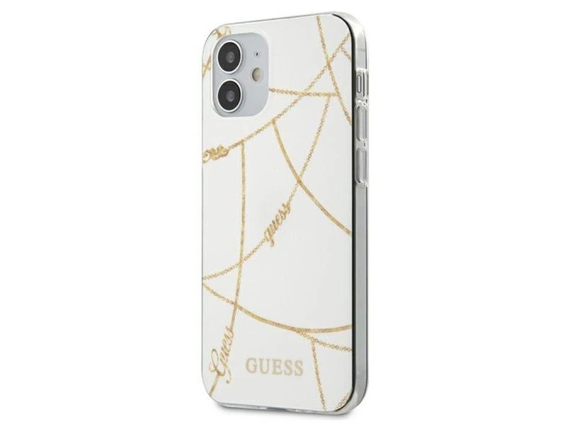 Capa rígida branca/branca Guess GUHCP12SPCUCHWH para iPhone 12 mini 5.4" - Coleção Corrente Dourada
