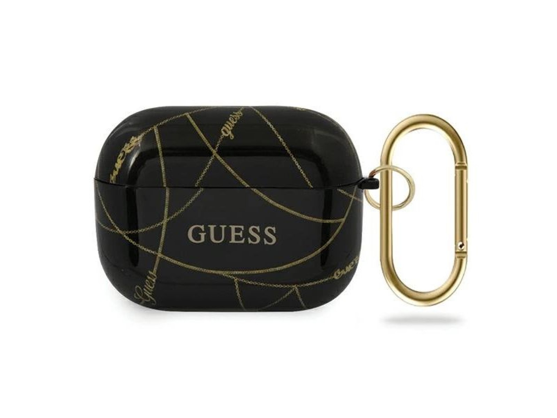 Capa para AirPods Pro Guess GUACAPTPUCHBK preta/preta com corrente dourada