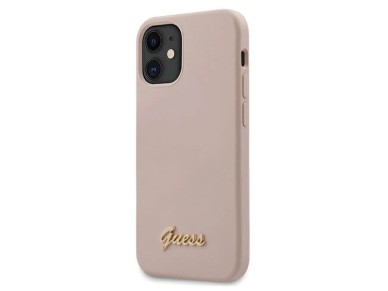 Guess GUHCP12SLSLMGLP iPhone 12 mini 5.4" light pink/light pink hardcase Silicone Script Gold Logo Guess GUHCP12SLSLMGLP iPhone 12 mini 5.4" light pink/light pink hardcase Silicone Script Gold Logo