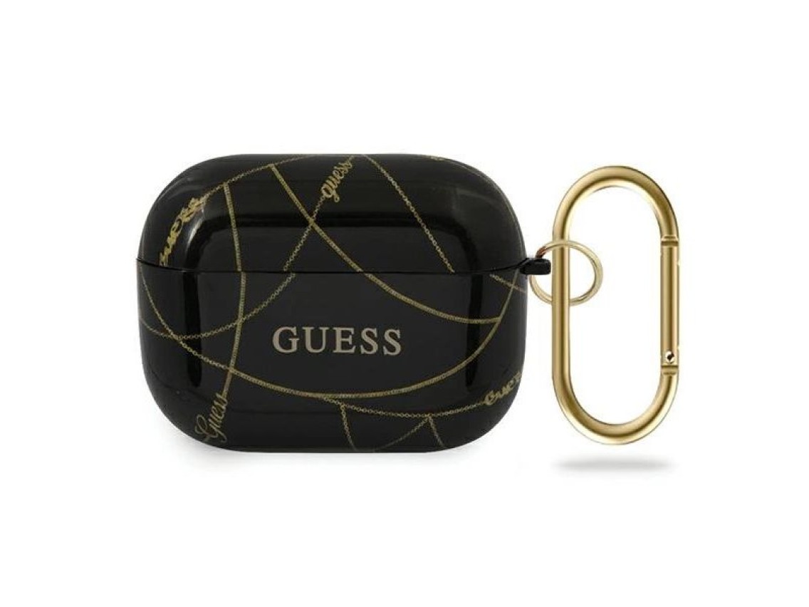 Capa para AirPods Pro Guess GUACAPTPUCHBK preta/preta com corrente dourada